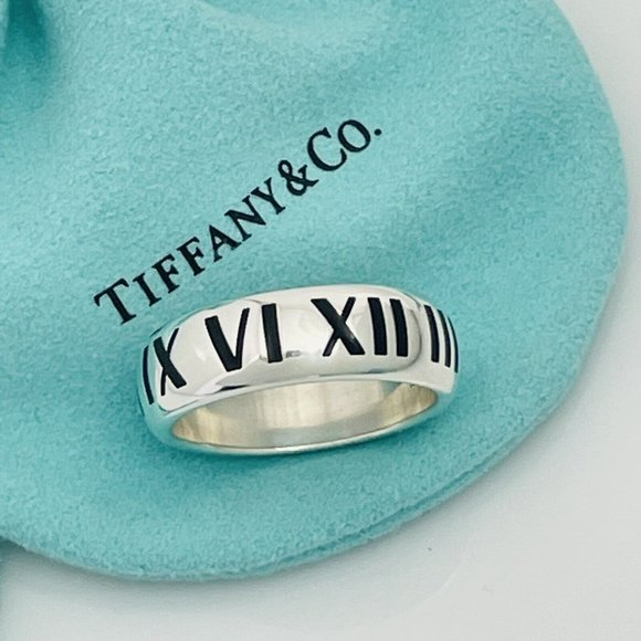 Size 12 RARE Tiffany Atlas Ring in Black Enamel and Sterling Silver Mens Unisex - Picture 2 of 8